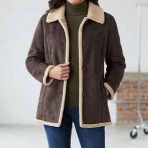 Chocolate Brown Faux Suede Coat Size Med Teddy Sherpa Lined Rustic Americana